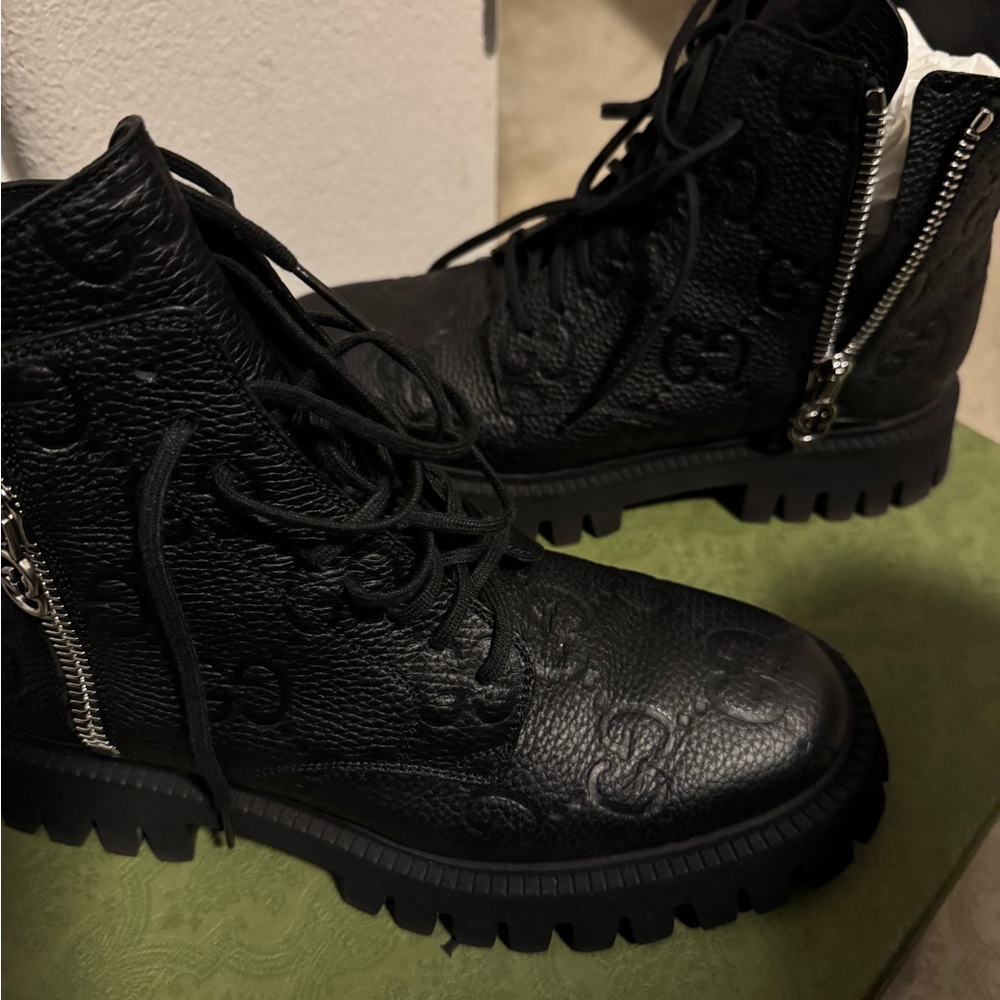 Gucci Black Leather Combat Boots & Matching Crossbody Bag